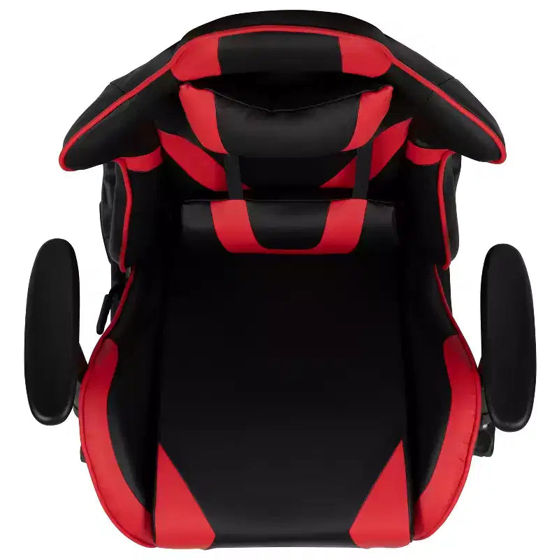 Emma and Oliver Racing Gaming Ergonomic Chair with Reclining Back, Footrest in Red LeatherSoft