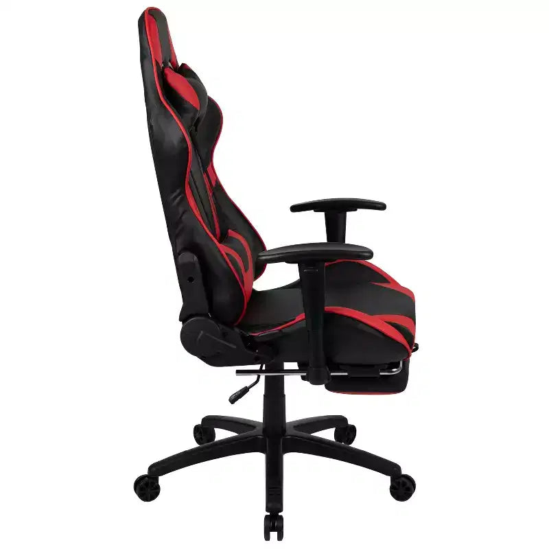 Emma and Oliver Racing Gaming Ergonomic Chair with Reclining Back, Footrest in Red LeatherSoft