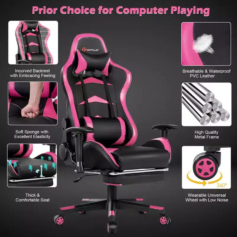 Costway Office Massage Gaming Chair Reclining Swivel Racing with Footrest
