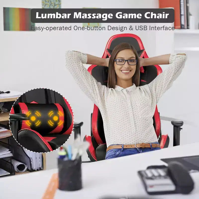 Costway Office Massage Gaming Chair Reclining Swivel Racing with Footrest