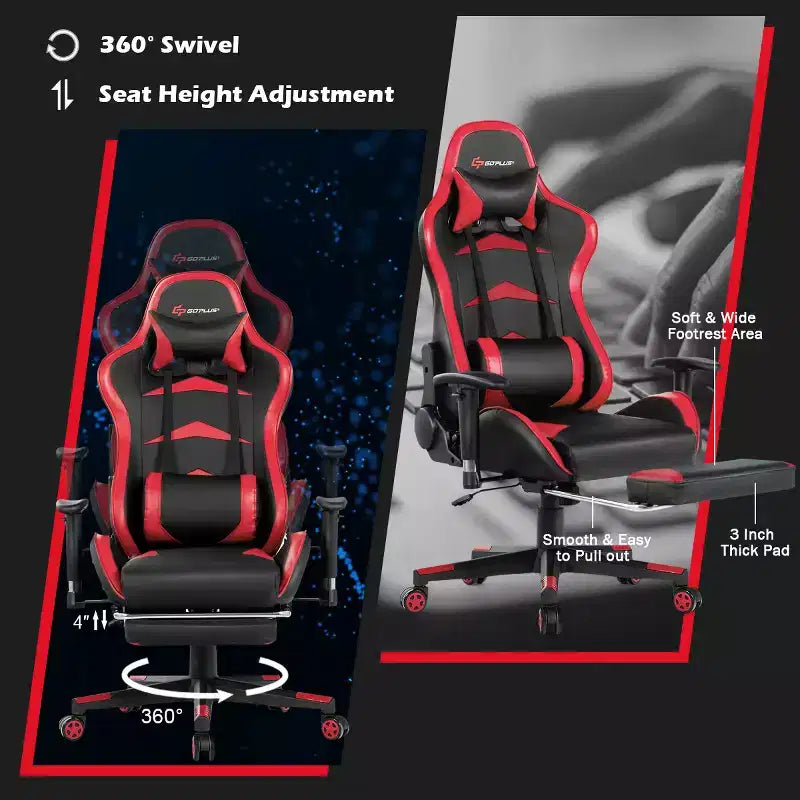 Costway Office Massage Gaming Chair Reclining Swivel Racing with Footrest