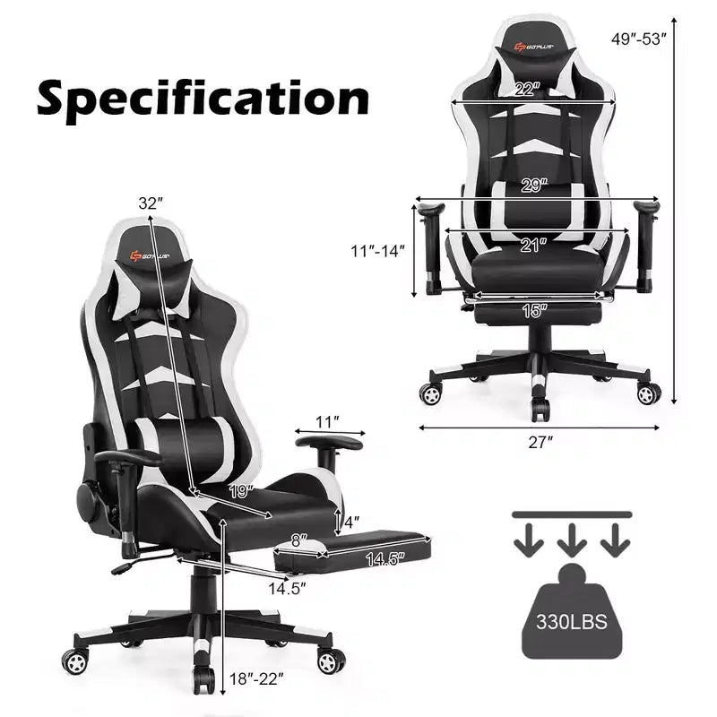 Costway Office Massage Gaming Chair Reclining Swivel Racing with Footrest