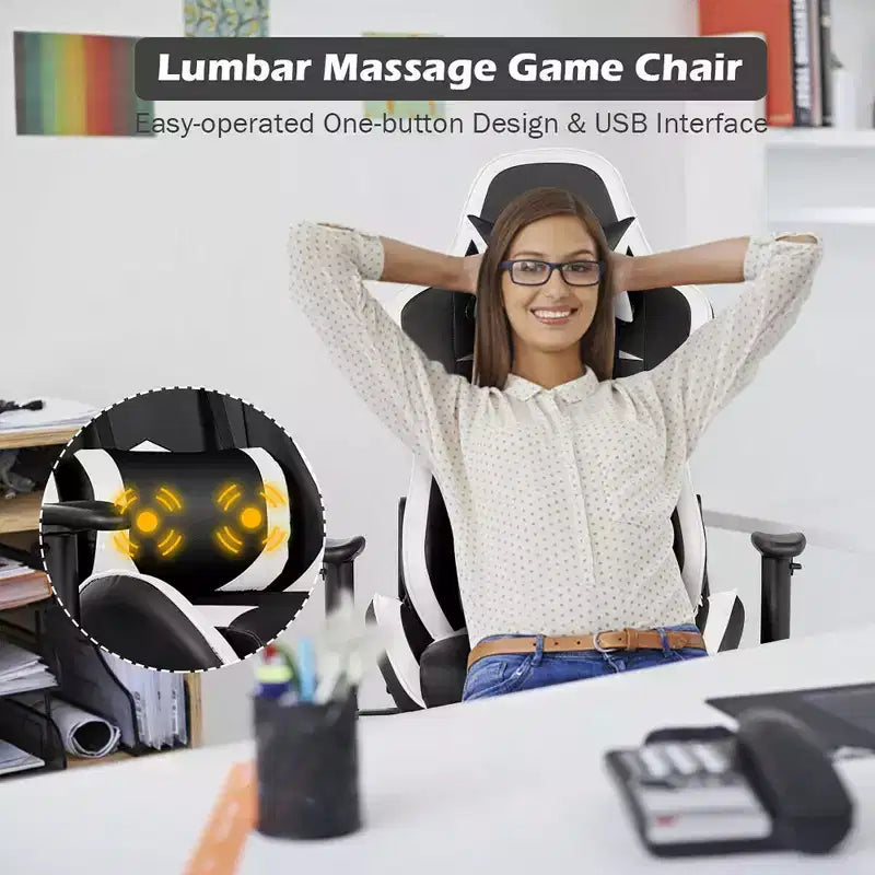 Costway Office Massage Gaming Chair Reclining Swivel Racing with Footrest
