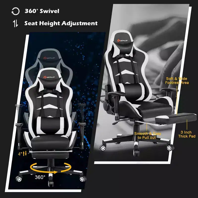 Costway Office Massage Gaming Chair Reclining Swivel Racing with Footrest