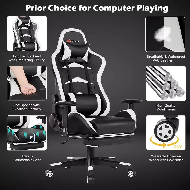 Costway Office Massage Gaming Chair Reclining Swivel Racing with Footrest
