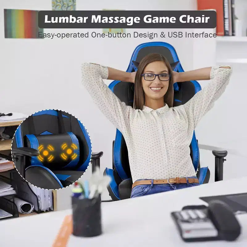 Costway Office Massage Gaming Chair Reclining Swivel Racing with Footrest