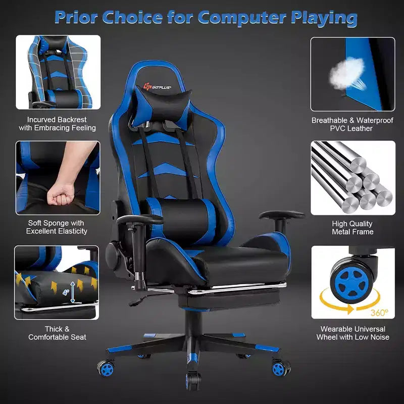 Costway Office Massage Gaming Chair Reclining Swivel Racing with Footrest