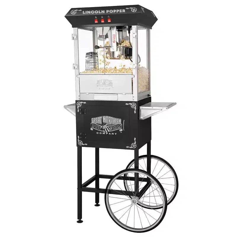 Great Northern Popcorn 8 oz. Lincoln Popcorn Machine With Cart  Black