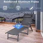 Costway Chaise longue de patio en aluminium avec oreiller appui-tête réglable