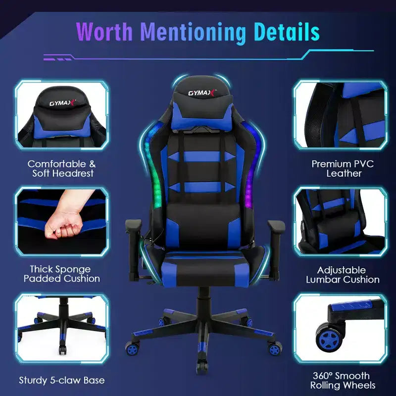 Chaise de jeu Costway pivotante et réglable avec lumières LED et télécommande