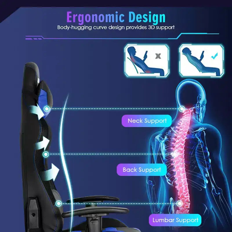 Chaise de jeu Costway pivotante et réglable avec lumières LED et télécommande
