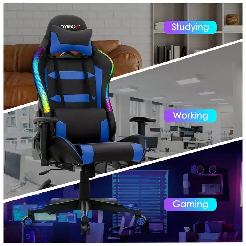 Chaise de jeu Costway pivotante et réglable avec lumières LED et télécommande