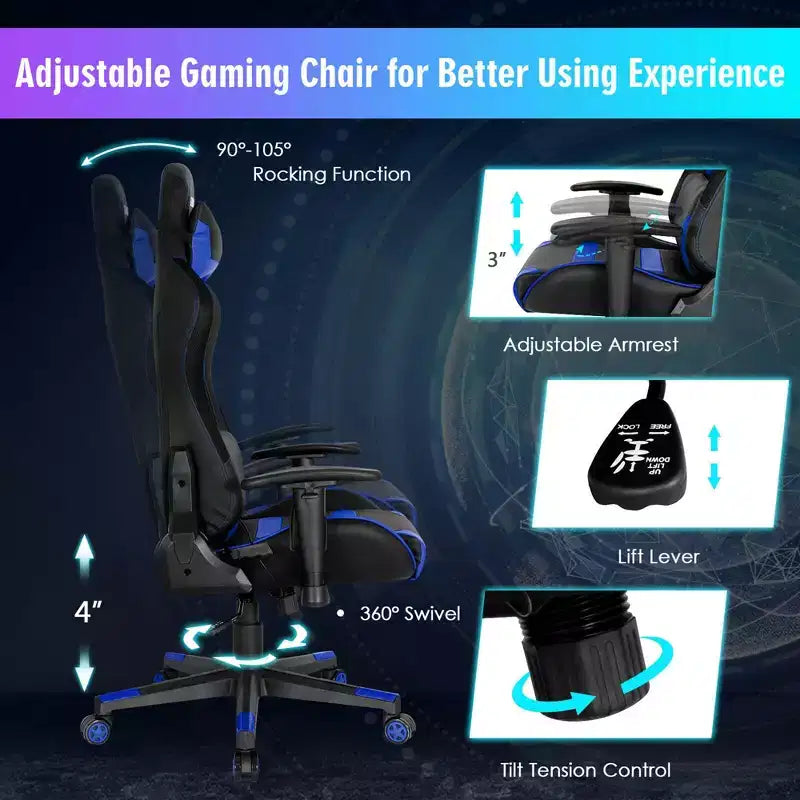 Chaise de jeu Costway pivotante et réglable avec lumières LED et télécommande