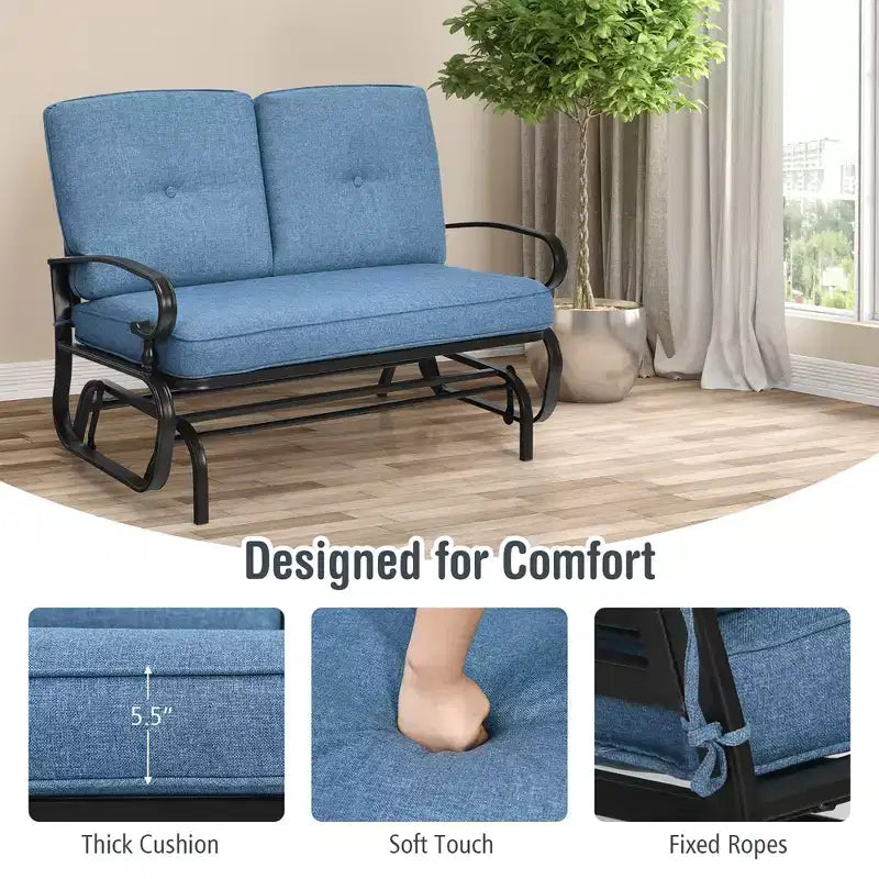Costway 2-Person Outdoor Swing Glider Chair Bench Loveseat Cushioned Sofa Blue/Beige/Grey/Navy