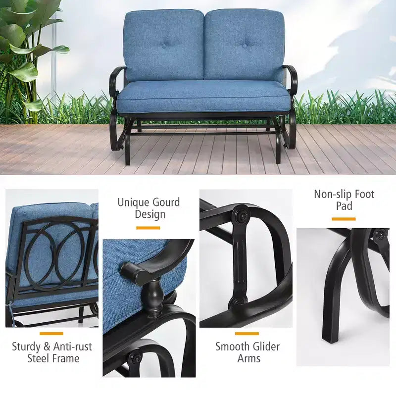 Costway 2-Person Outdoor Swing Glider Chair Bench Loveseat Cushioned Sofa Blue/Beige/Grey/Navy
