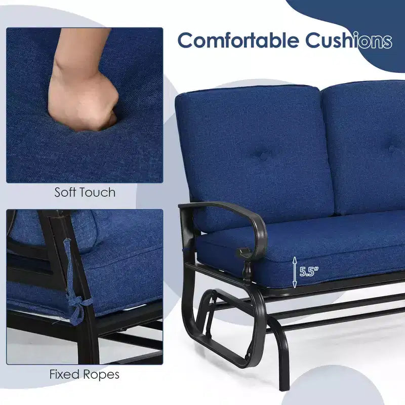 Costway 2-Person Outdoor Swing Glider Chair Bench Loveseat Cushioned Sofa Blue/Beige/Grey/Navy