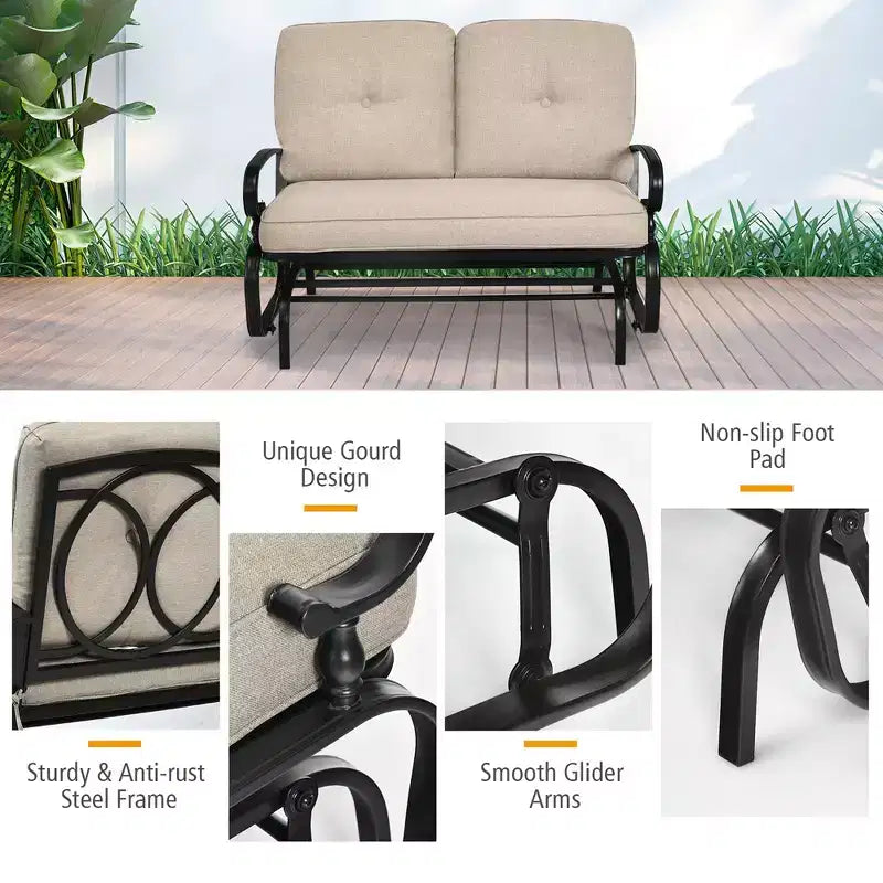 Costway 2-Person Outdoor Swing Glider Chair Bench Loveseat Cushioned Sofa Blue/Beige/Grey/Navy