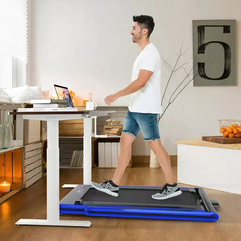 Tapis de course pliable 2-en-1 Costway 2.25HP avec double écran LED Argent/Noir/Bleu