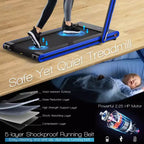 Tapis de course pliable 2-en-1 Costway 2.25HP avec double écran LED Argent/Noir/Bleu
