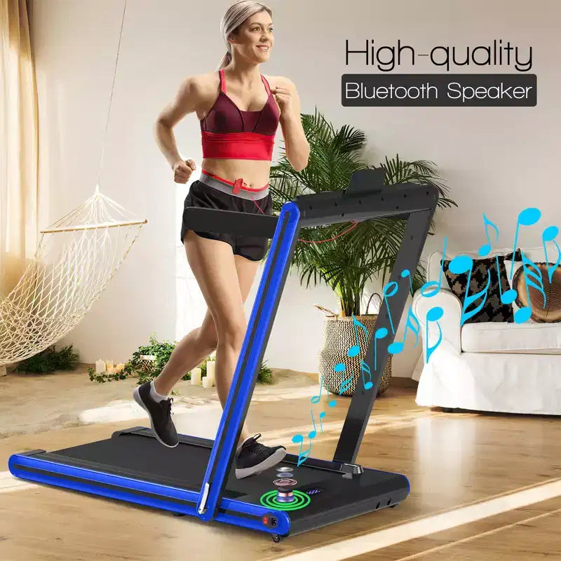Tapis de course pliable 2-en-1 Costway 2.25HP avec double écran LED Argent/Noir/Bleu