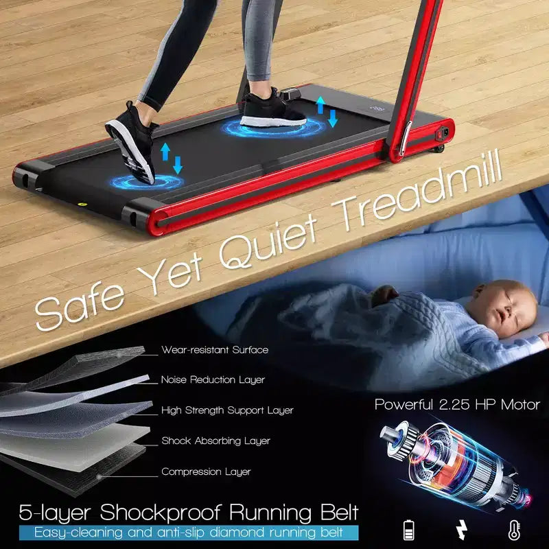 Tapis de course pliable 2-en-1 Costway 2.25HP avec double écran LED Argent/Noir/Bleu
