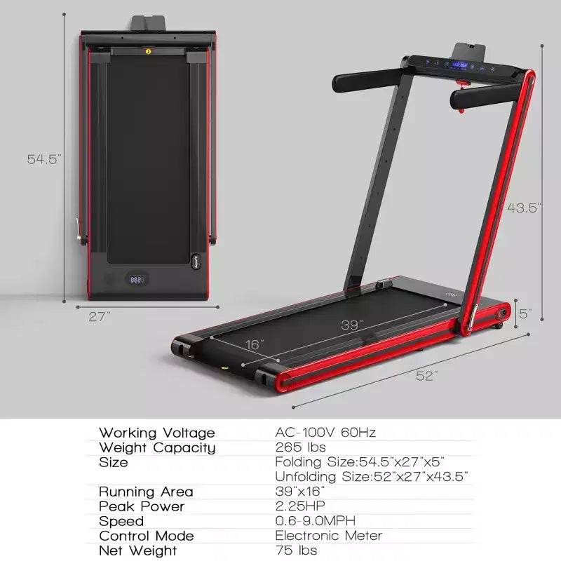 Tapis de course pliable 2-en-1 Costway 2.25HP avec double écran LED Argent/Noir/Bleu