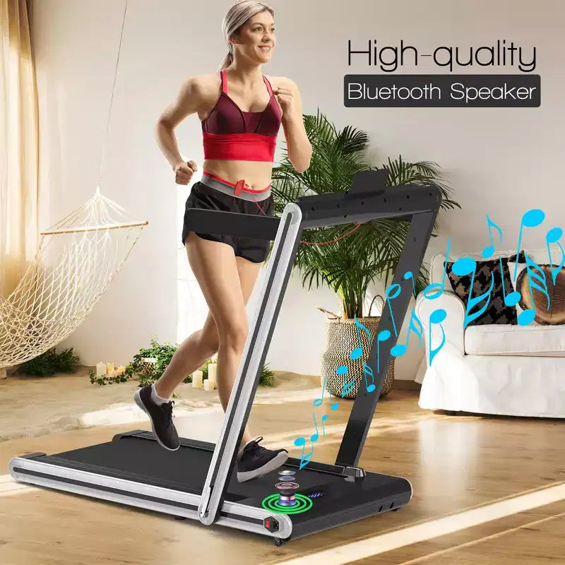 Tapis de course pliable 2-en-1 Costway 2.25HP avec double écran LED Argent/Noir/Bleu