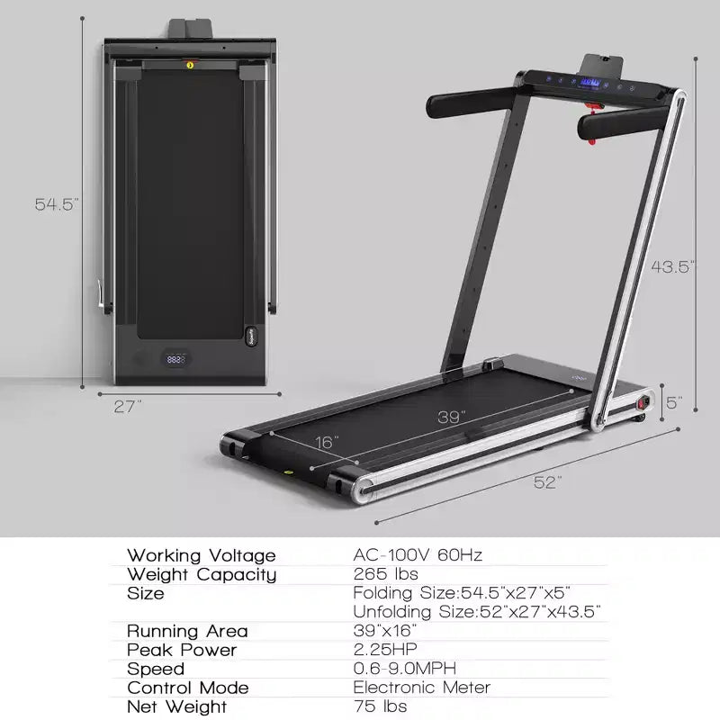 Tapis de course pliable 2-en-1 Costway 2.25HP avec double écran LED Argent/Noir/Bleu