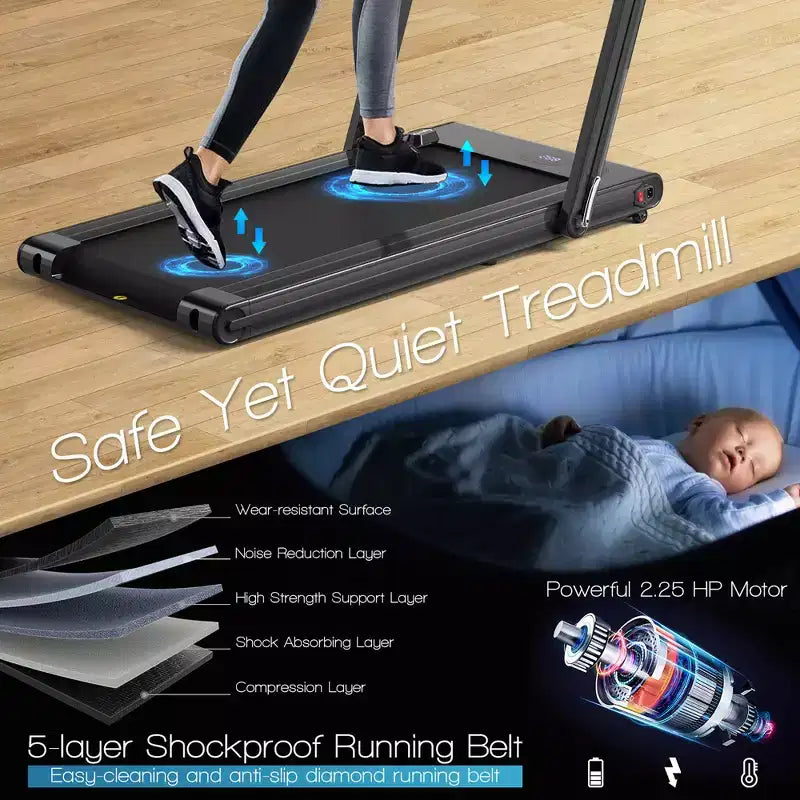 Tapis de course pliable 2-en-1 Costway 2.25HP avec double écran LED Argent/Noir/Bleu