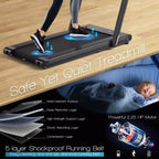 Tapis de course pliable 2-en-1 Costway 2.25HP avec double écran LED Argent/Noir/Bleu