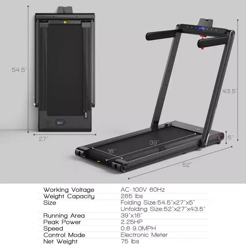 Tapis de course pliable 2-en-1 Costway 2.25HP avec double écran LED Argent/Noir/Bleu