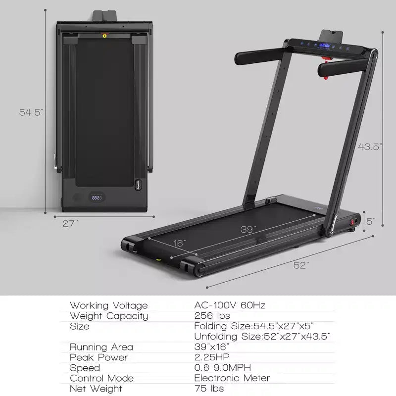 Tapis de course pliable 2-en-1 Costway 2.25HP avec double écran LED Argent/Noir/Bleu