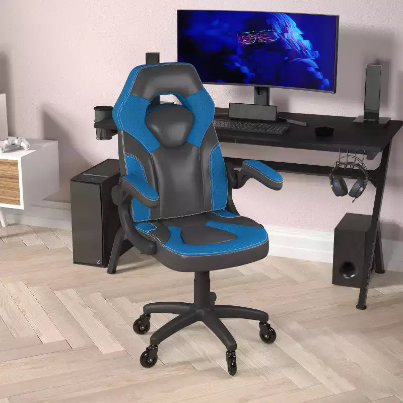 Fauteuil de jeu Flash Furniture X10, Chaise de bureau, d'ordinateur ou de PC de course, avec accoudoirs relevables et roulettes transparentes