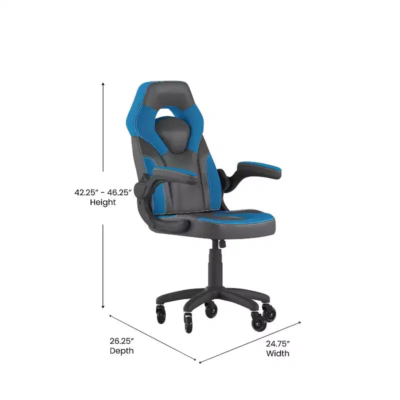 Fauteuil de jeu Flash Furniture X10, Chaise de bureau, d'ordinateur ou de PC de course, avec accoudoirs relevables et roulettes transparentes