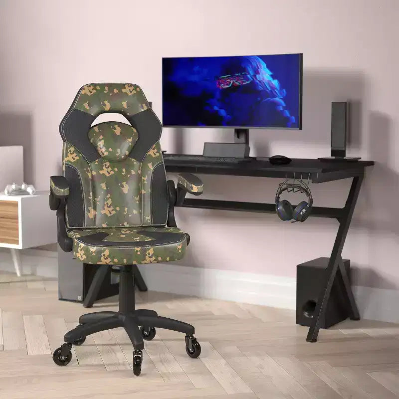 Fauteuil de jeu Flash Furniture X10, Chaise de bureau, d'ordinateur ou de PC de course, avec accoudoirs relevables et roulettes transparentes