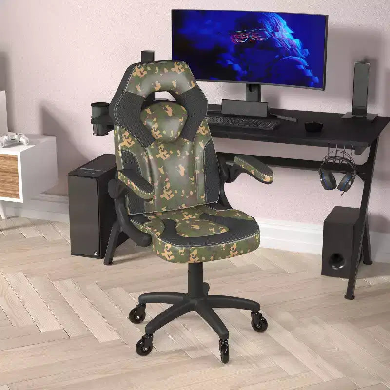 Fauteuil de jeu Flash Furniture X10, Chaise de bureau, d'ordinateur ou de PC de course, avec accoudoirs relevables et roulettes transparentes