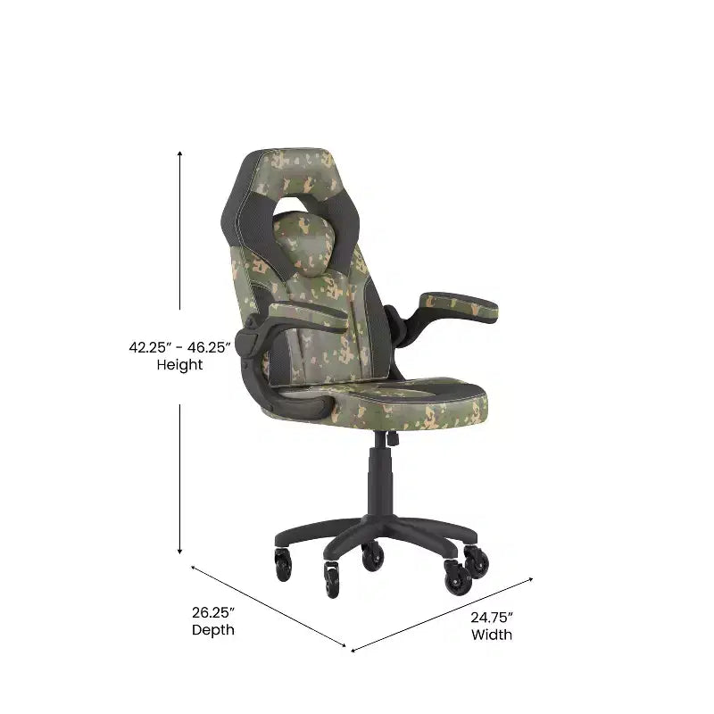Fauteuil de jeu Flash Furniture X10, Chaise de bureau, d'ordinateur ou de PC de course, avec accoudoirs relevables et roulettes transparentes