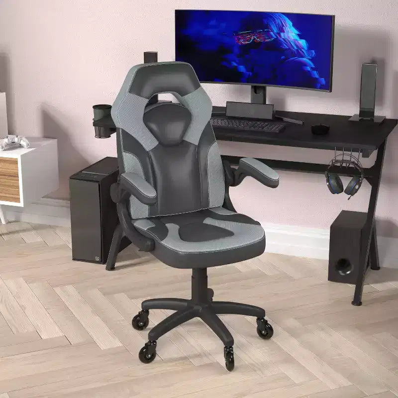 Fauteuil de jeu Flash Furniture X10, Chaise de bureau, d'ordinateur ou de PC de course, avec accoudoirs relevables et roulettes transparentes