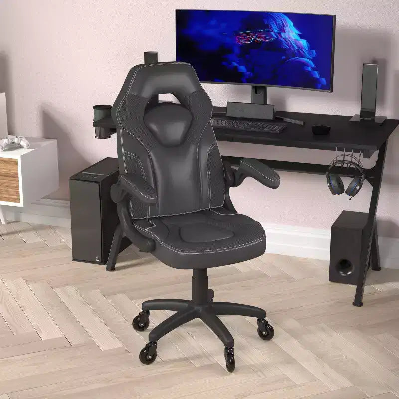Fauteuil de jeu Flash Furniture X10, Chaise de bureau, d'ordinateur ou de PC de course, avec accoudoirs relevables et roulettes transparentes