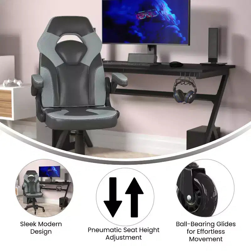 Fauteuil de jeu Flash Furniture X10, Chaise de bureau, d'ordinateur ou de PC de course, avec accoudoirs relevables et roulettes transparentes