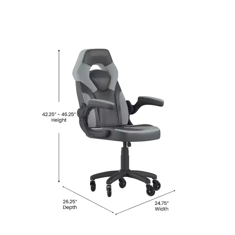 Fauteuil de jeu Flash Furniture X10, Chaise de bureau, d'ordinateur ou de PC de course, avec accoudoirs relevables et roulettes transparentes