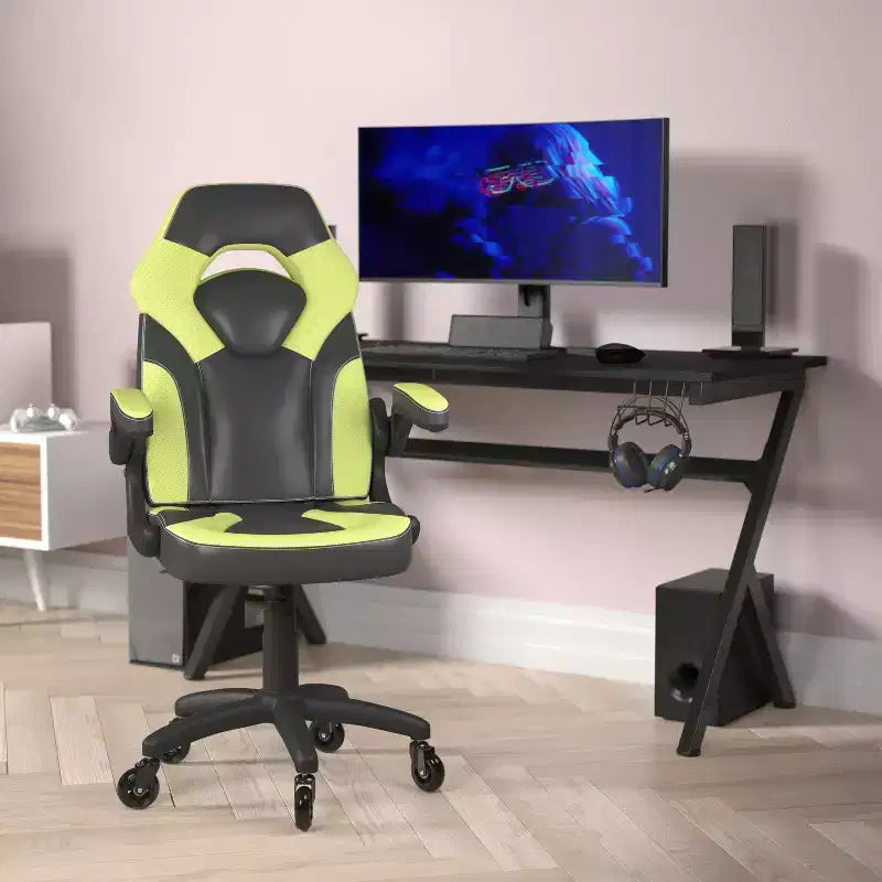 Fauteuil de jeu Flash Furniture X10, Chaise de bureau, d'ordinateur ou de PC de course, avec accoudoirs relevables et roulettes transparentes
