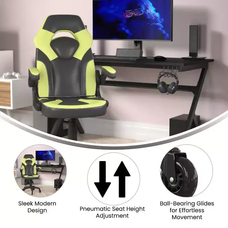 Fauteuil de jeu Flash Furniture X10, Chaise de bureau, d'ordinateur ou de PC de course, avec accoudoirs relevables et roulettes transparentes