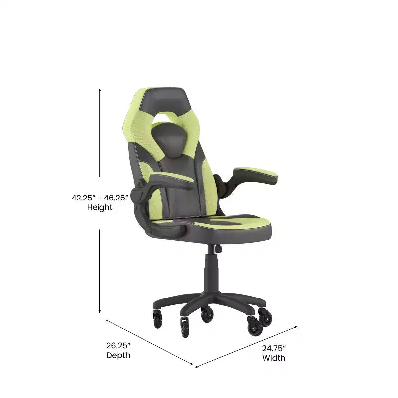 Fauteuil de jeu Flash Furniture X10, Chaise de bureau, d'ordinateur ou de PC de course, avec accoudoirs relevables et roulettes transparentes