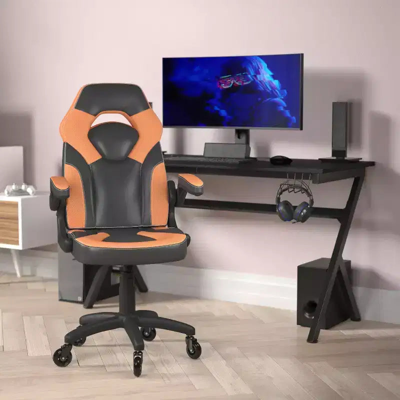 Fauteuil de jeu Flash Furniture X10, Chaise de bureau, d'ordinateur ou de PC de course, avec accoudoirs relevables et roulettes transparentes