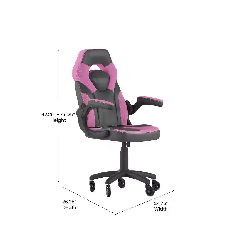 Fauteuil de jeu Flash Furniture X10, Chaise de bureau, d'ordinateur ou de PC de course, avec accoudoirs relevables et roulettes transparentes
