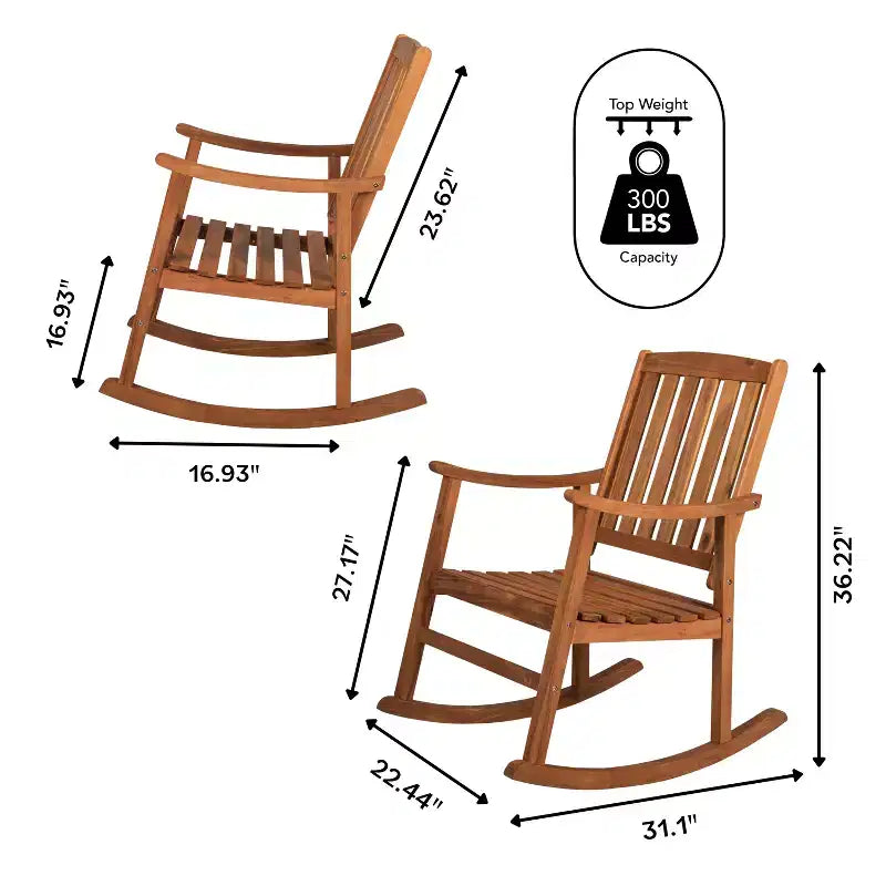 Fauteuil à bascule d'extérieur en bois d'acacia avec dossier à lattes Penny Classic - JONATHAN Y