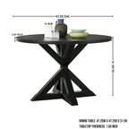 Ensemble de salle à manger 5 pièces, ensemble de meubles de cuisine en bois, table ronde avec piètement central en croix et 4 chaises capitonnées