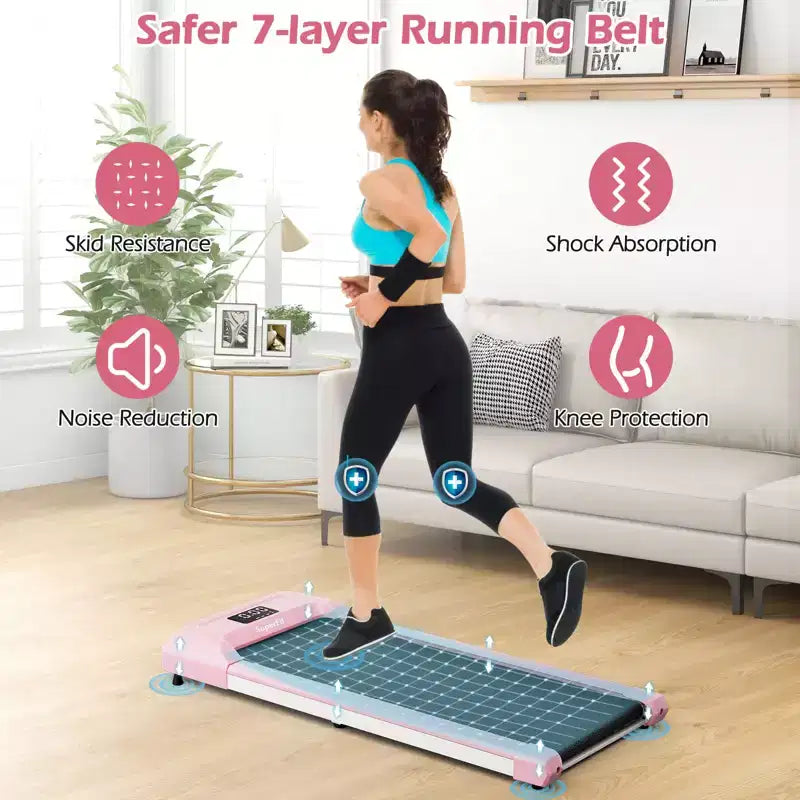 Costway Walking Pad w/265 lbs Capacity Remote Control & LED Display Under Desk Treadmill Gray\Black\Pink