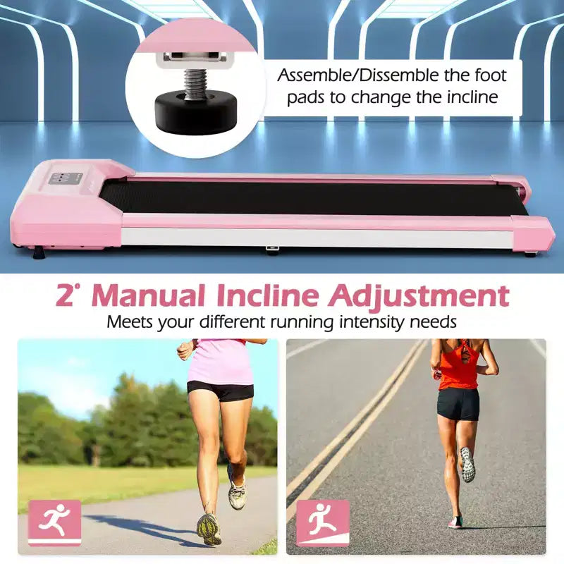 Costway Walking Pad w/265 lbs Capacity Remote Control & LED Display Under Desk Treadmill Gray\Black\Pink